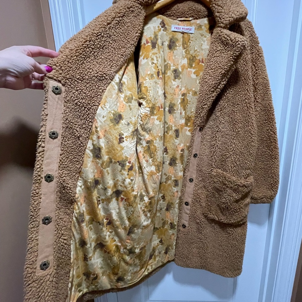 Free People Boho Chic Tessa Teddy Coat Sz Medium Oversized Grunge Front Pockets - Picture 6 of 14